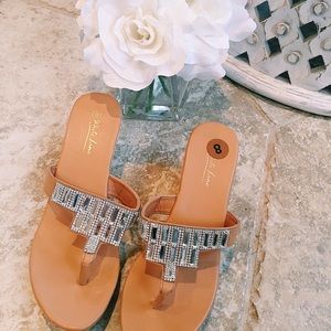 Diamond stud sandal heel with wedge new size 8